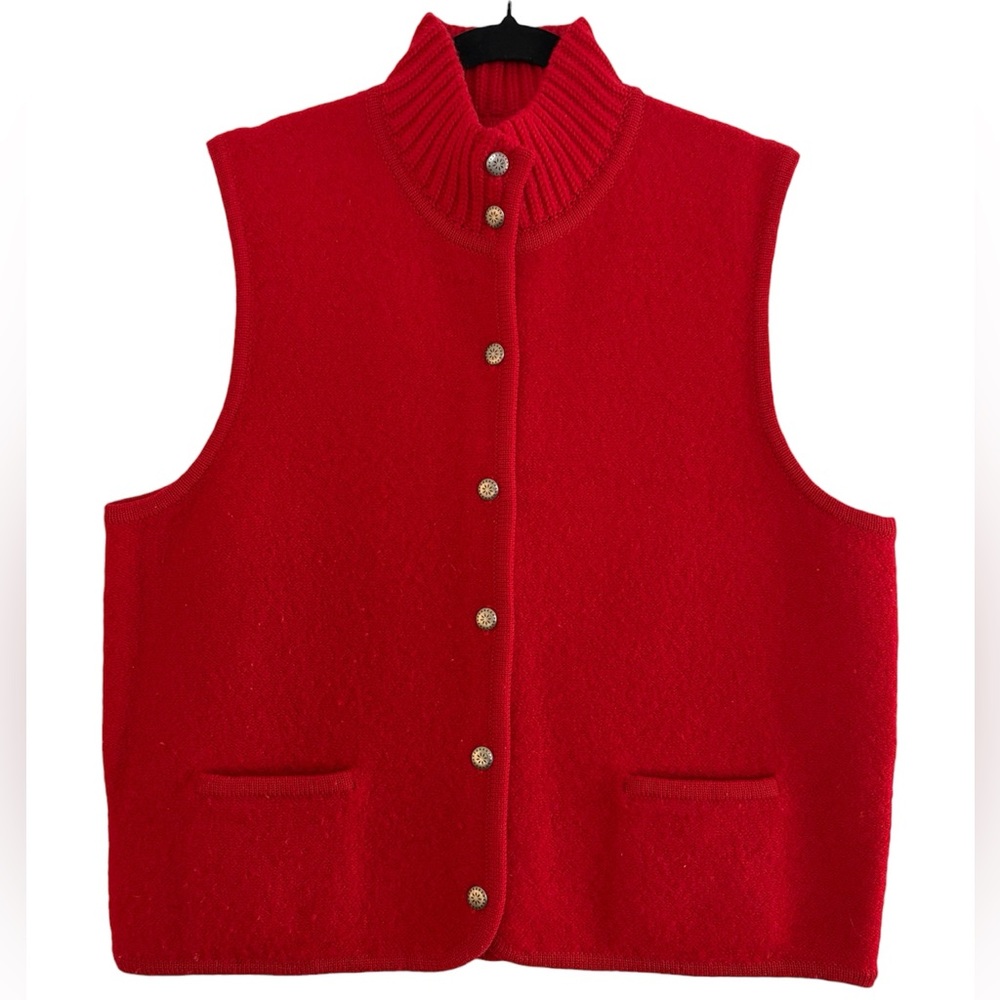 Vintage Pendleton Wool Knit Vest Red Mock Neck Metal Button Gorpcore Originals L